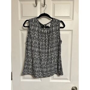 Calvin Klein‎ Printed Black/ White Pleated Women's Size L Pleated Crew Neck Cami